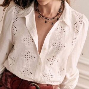 Sezane Ponnie Linen/Cotton Button Down Blouse Size 34 Size 2